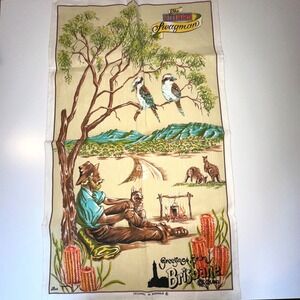 Vintage Tea Towel ROSS Retro Australian The Jolly Swagman Linen Cotton Unused